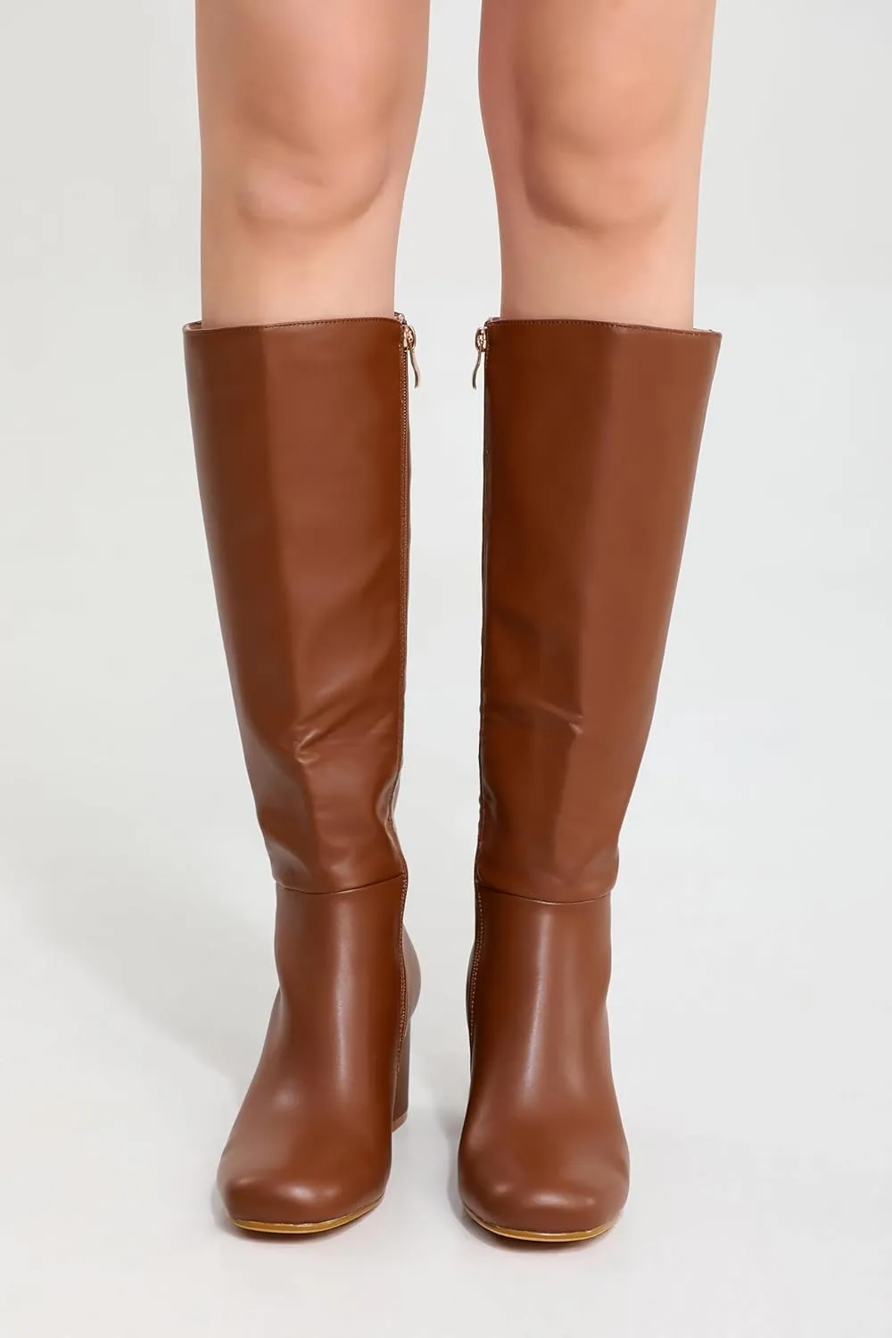iiimmu Knee High Boots for Women Round Toe Boots 2.5 IN Chunky Heel Zipper Knee High Boots Dress Fashion Trendy High Heel Boots
