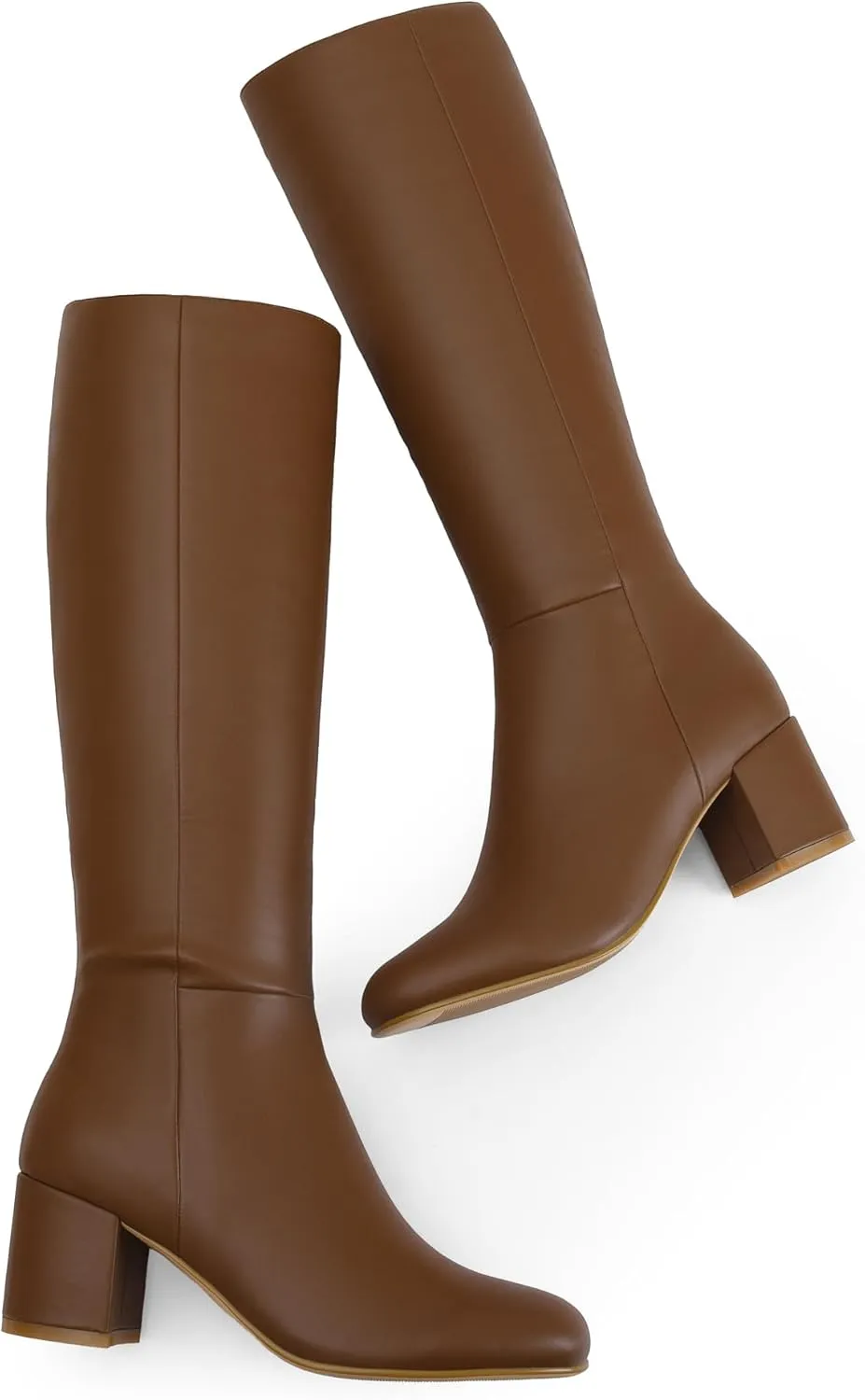iiimmu Knee High Boots for Women Round Toe Boots 2.5 IN Chunky Heel Zipper Knee High Boots Dress Fashion Trendy High Heel Boots