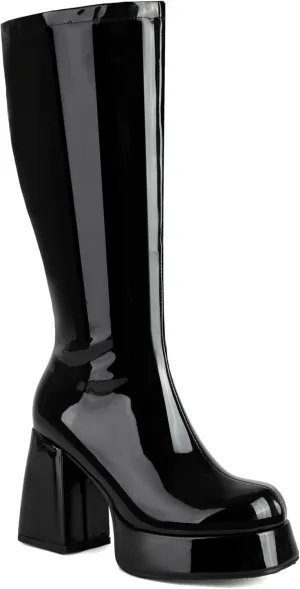 Knee High Boots for Women - Gogo Boots for Women with Platform Chunky Heel Side Zipper Square Toe Large Size Tall Boots