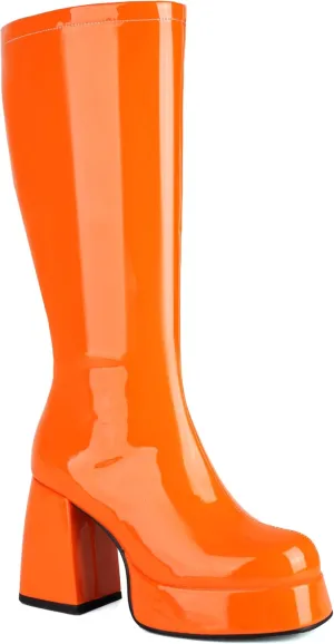 Knee High Boots for Women - Gogo Boots for Women with Platform Chunky Heel Side Zipper Square Toe Large Size Tall Boots