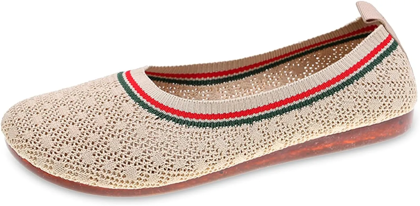 Ladies Fashion Breathable Mesh Knitted Round Toe Flat Sole Comfortable Casual Shoes Mens Dress Shoe Casual