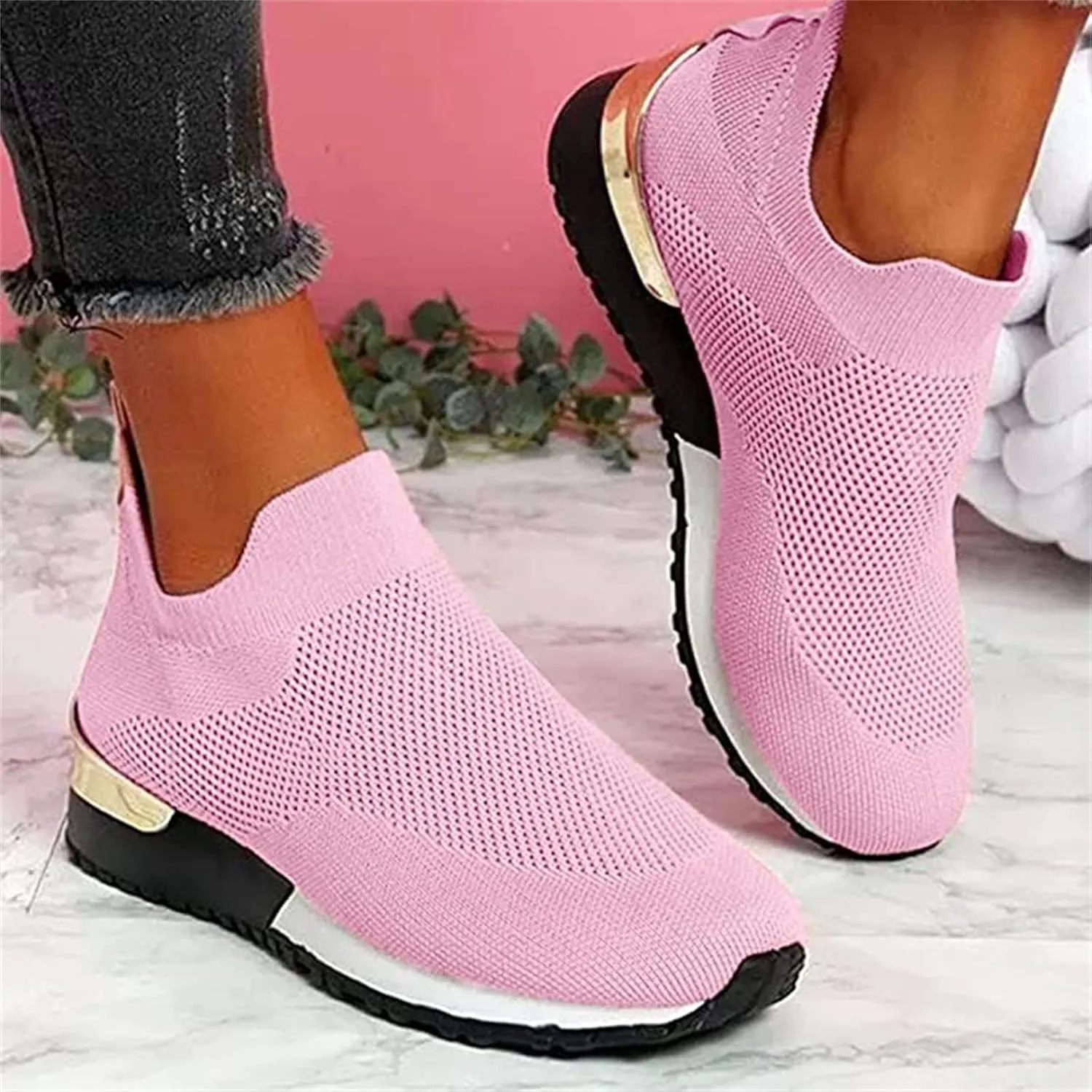 Ladmiple Walking Shoes Women Arch Support Slip On Sneakers Lightweight Running Jogging Sneakers Casual Athletic Tennis Shoes