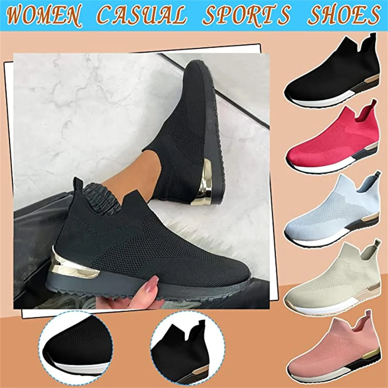 Lausiuoe Sneakers For Women Walking Shoes Slip On Running Shoes Athletic Tennis Fashion Lightweight Mesh Sock Sneakers