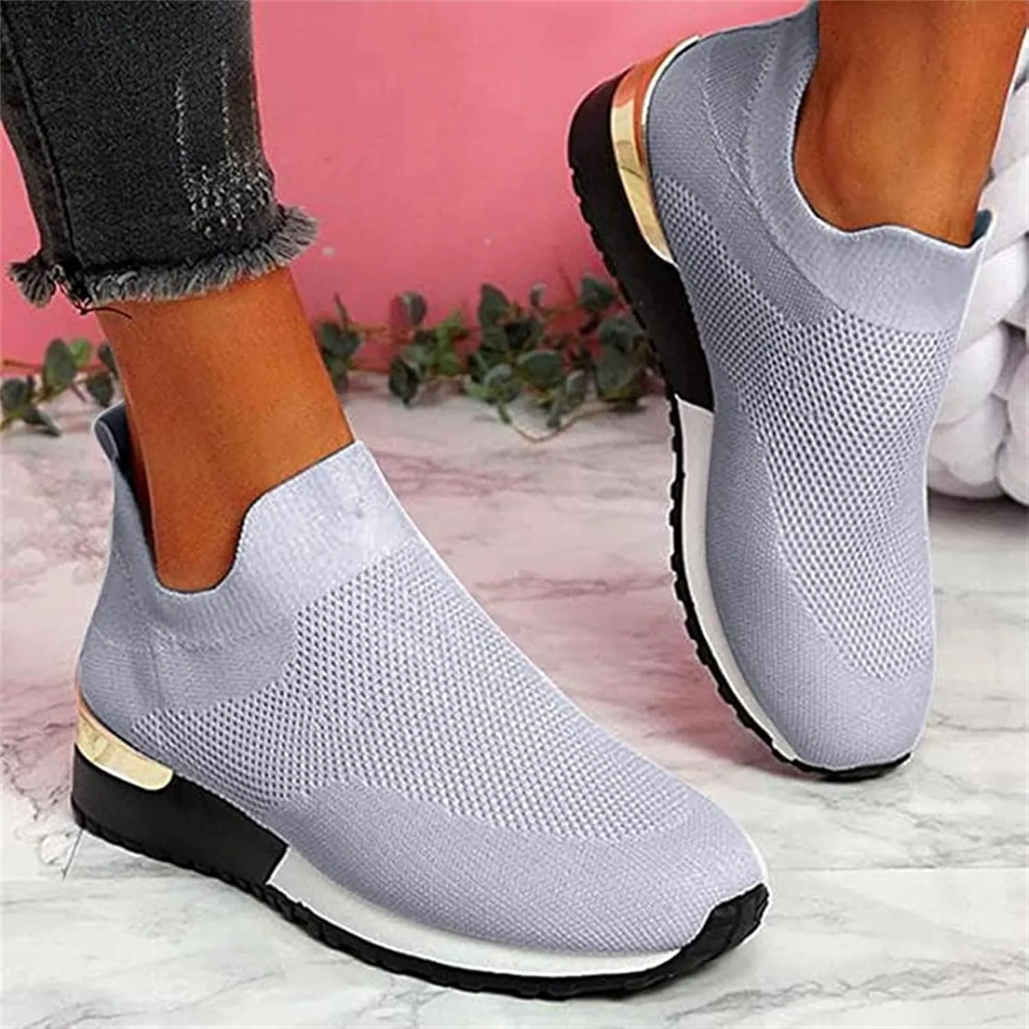 Lausiuoe Sneakers For Women Walking Shoes Slip On Running Shoes Athletic Tennis Fashion Lightweight Mesh Sock Sneakers