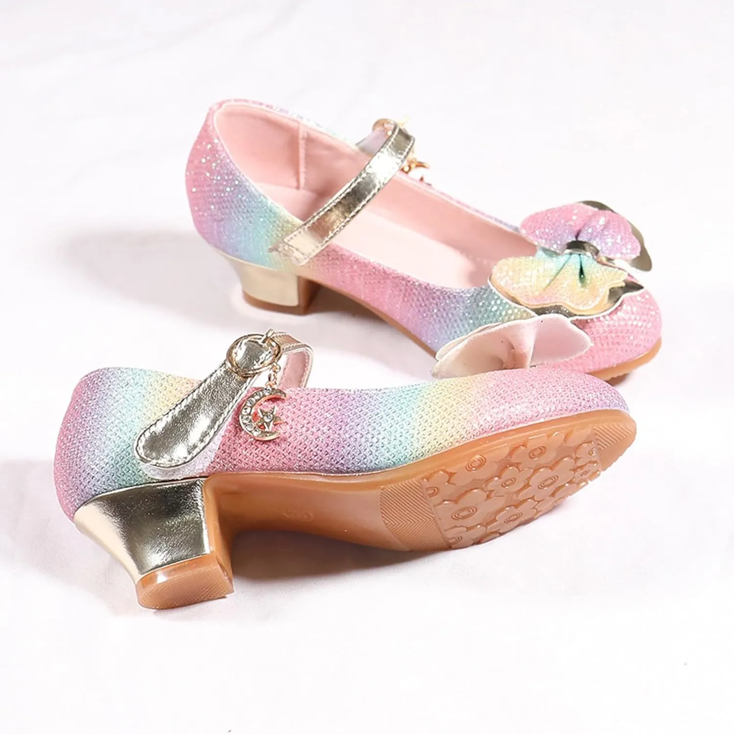 Leather Shoes Sandals for Girls Children Shoes Thick High Heeled Sandals Fashionable Colorful Bow Single Performance