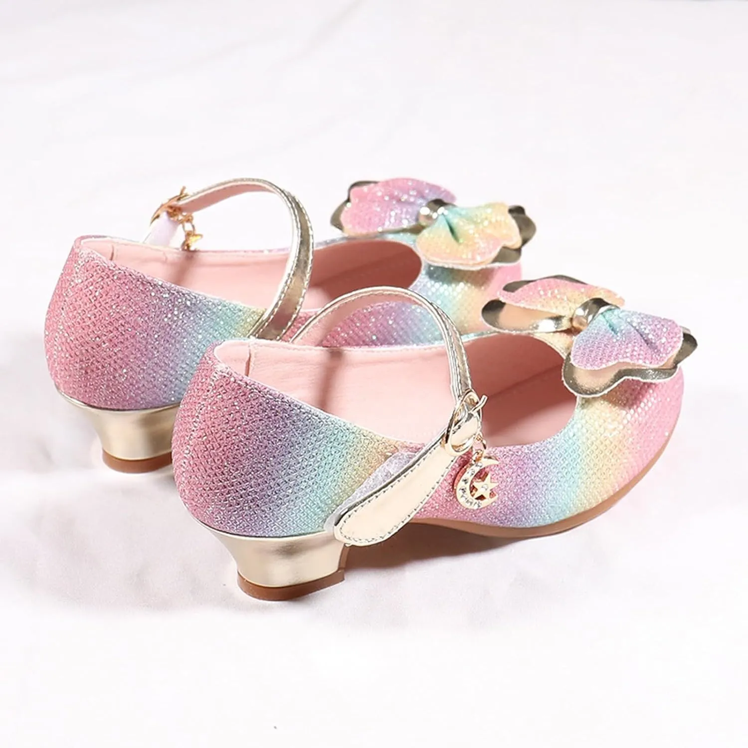 Leather Shoes Sandals for Girls Children Shoes Thick High Heeled Sandals Fashionable Colorful Bow Single Performance
