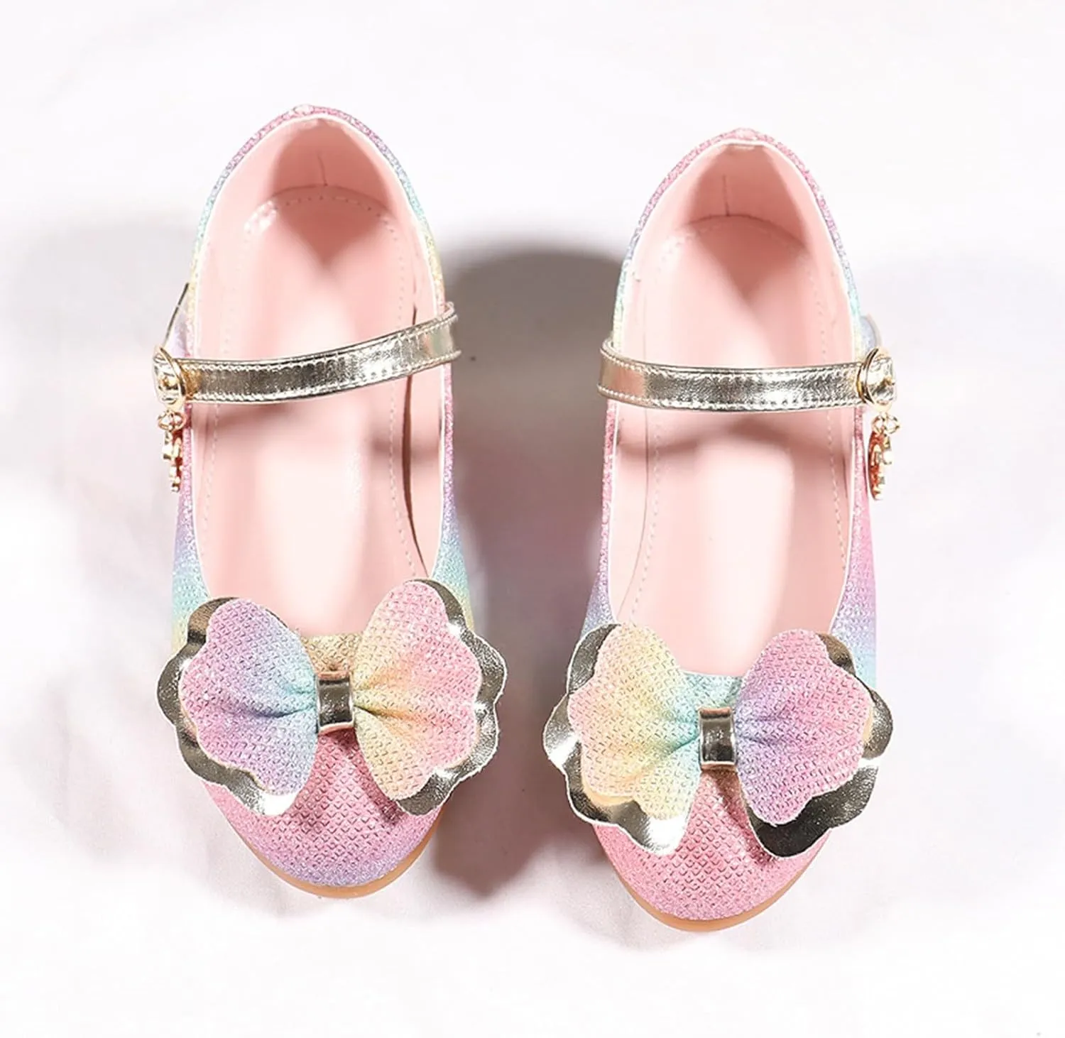 Leather Shoes Sandals for Girls Children Shoes Thick High Heeled Sandals Fashionable Colorful Bow Single Performance