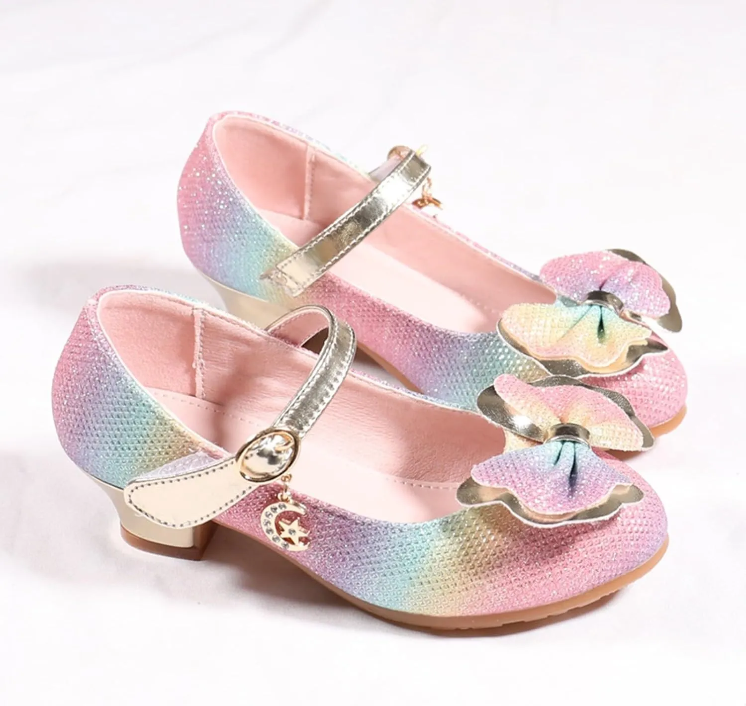 Leather Shoes Sandals for Girls Children Shoes Thick High Heeled Sandals Fashionable Colorful Bow Single Performance
