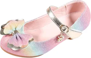 Leather Shoes Sandals for Girls Children Shoes Thick High Heeled Sandals Fashionable Colorful Bow Single Performance
