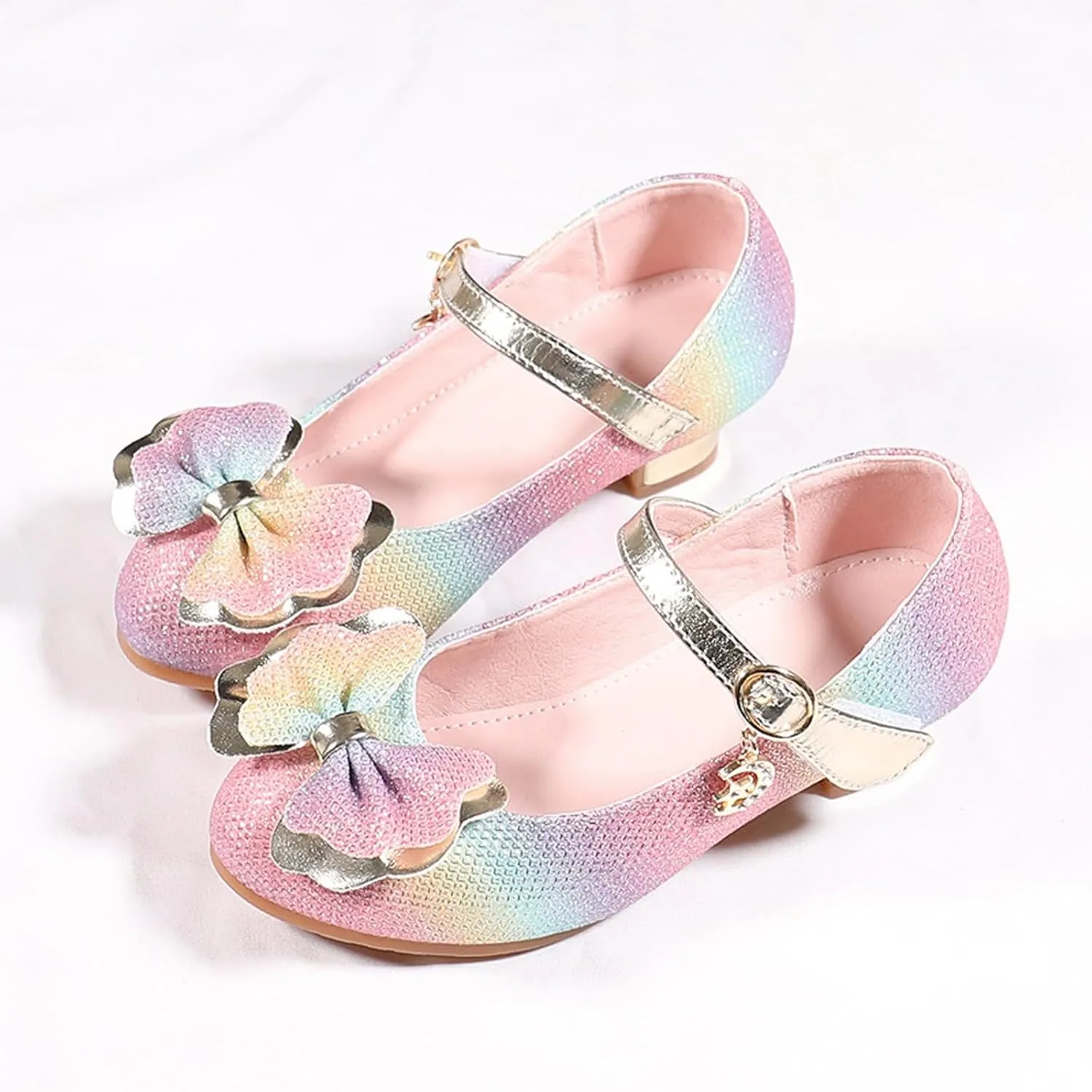 Leather Shoes Sandals for Girls Children Shoes Thick High Heeled Sandals Fashionable Colorful Bow Single Performance