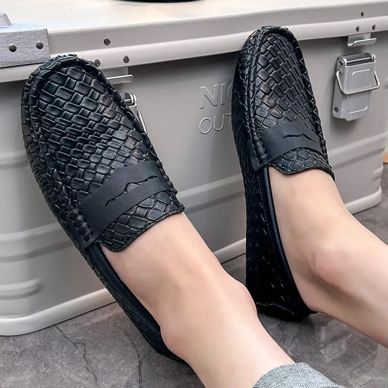 Loafers for Men Square Toe Vegan Leather Stone Pattern Penny Loafers Flat Heel Anti-Slip Lightweight Wedding Fashion Slip-ons