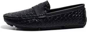 Loafers for Men Square Toe Vegan Leather Stone Pattern Penny Loafers Flat Heel Anti-Slip Lightweight Wedding Fashion Slip-ons