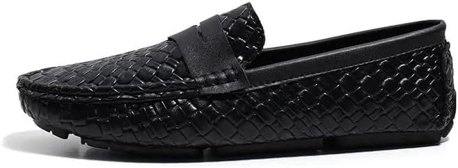 Loafers for Men Square Toe Vegan Leather Stone Pattern Penny Loafers Flat Heel Anti-Slip Lightweight Wedding Fashion Slip-ons