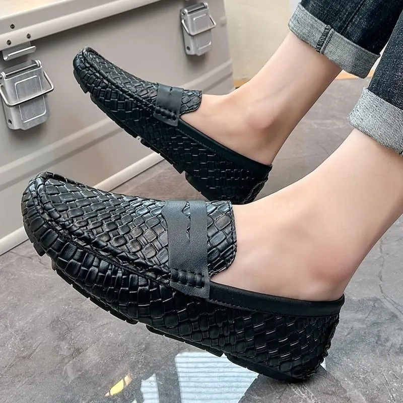 Loafers for Men Square Toe Vegan Leather Stone Pattern Penny Loafers Flat Heel Anti-Slip Lightweight Wedding Fashion Slip-ons