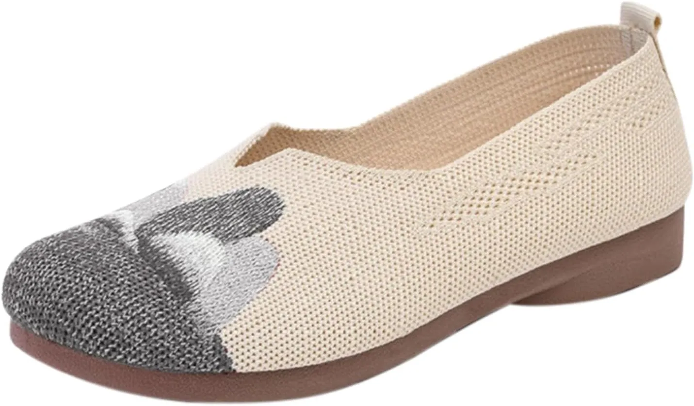 Loafers for Women Comfort Slip On Walking Shoes Knit Dress Casual Business Work Flat Wide Width Comfortable Sneaker