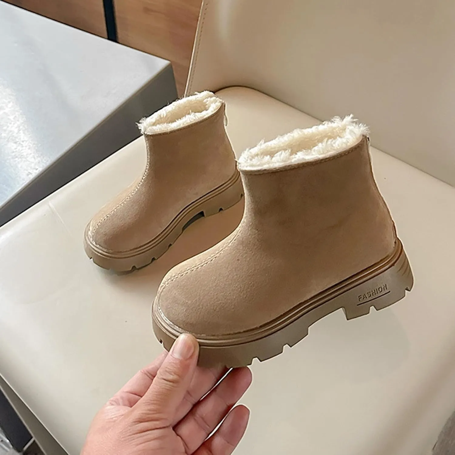 Low Heel Plush Mini Snow Boots for Toddler Kids, Girls Cozy Fleece Fr Lined Zip Up Classic Toddler Girl Shoes Size 6