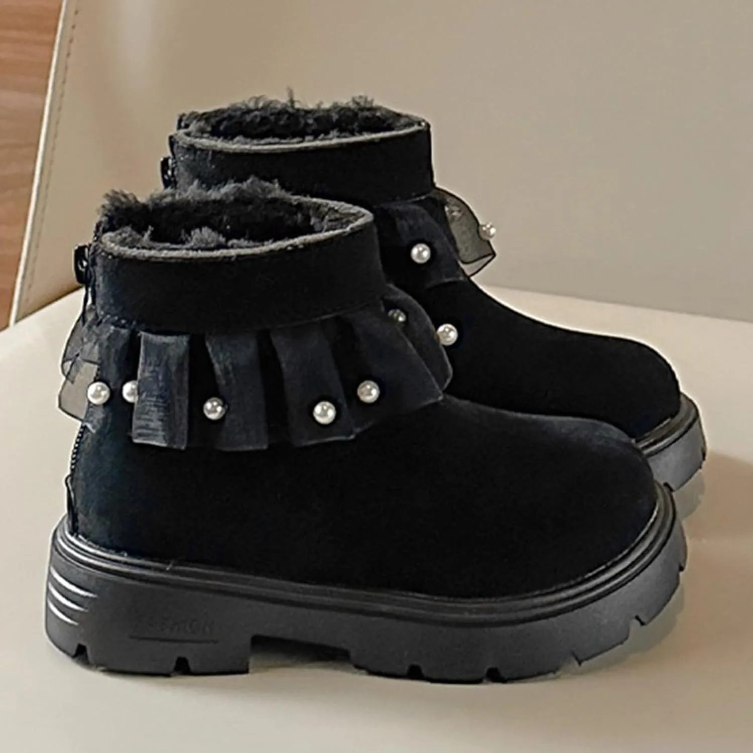 Low Heel Plush Mini Snow Boots for Toddler Kids, Girls Cozy Fleece Fr Lined Zip Up Classic Toddler Girl Shoes Size 6