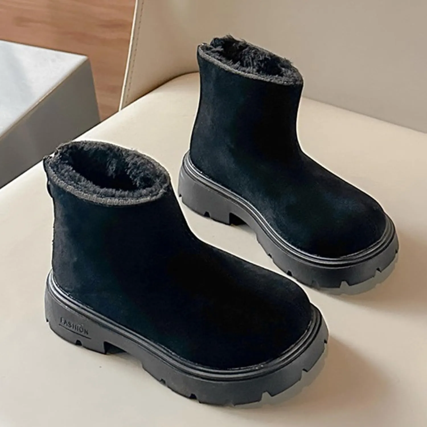 Low Heel Plush Mini Snow Boots for Toddler Kids, Girls Cozy Fleece Fr Lined Zip Up Classic Toddler Girl Shoes Size 6