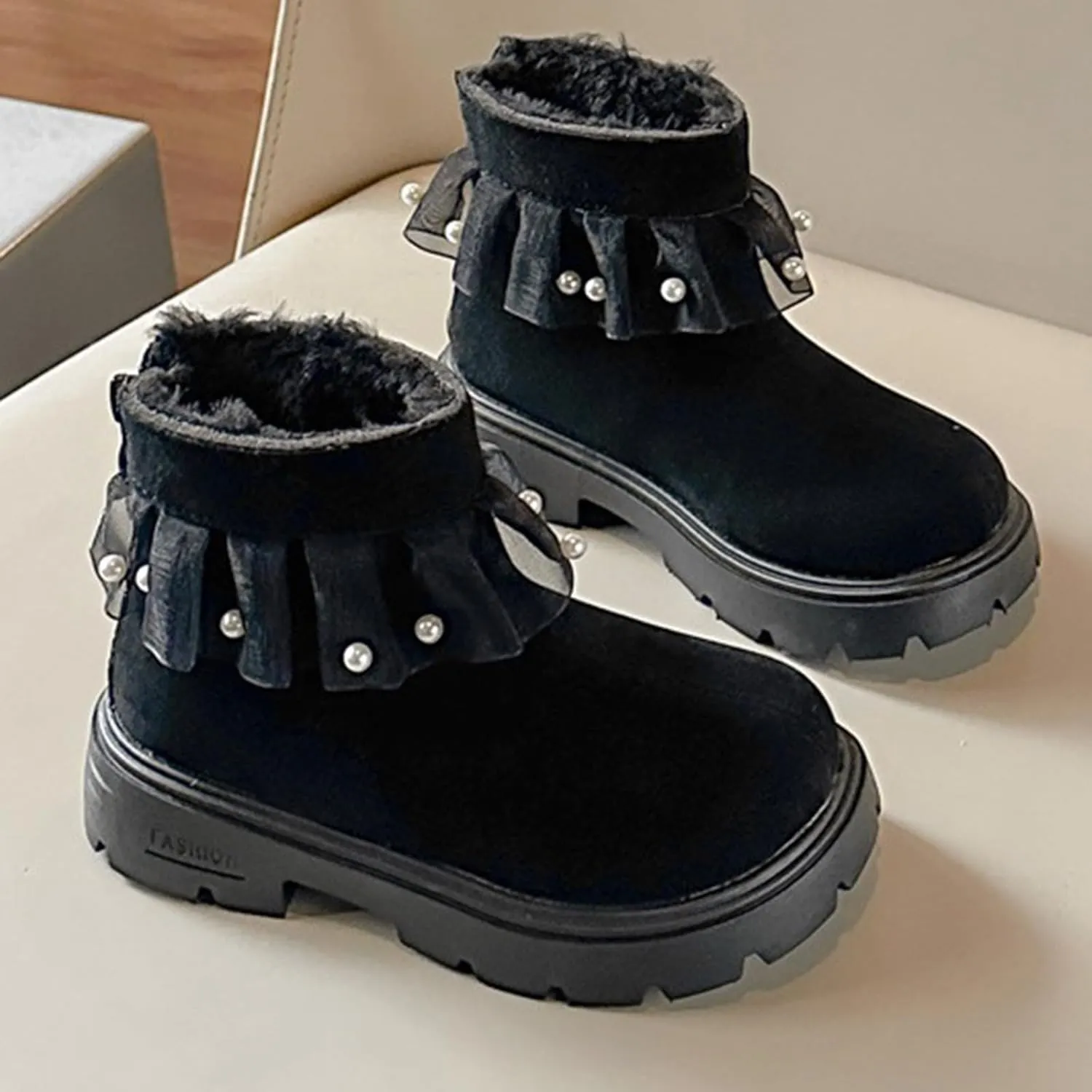 Low Heel Plush Mini Snow Boots for Toddler Kids, Girls Cozy Fleece Fr Lined Zip Up Classic Toddler Girl Shoes Size 6