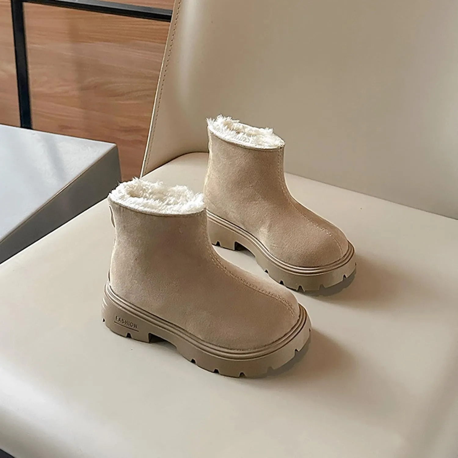 Low Heel Plush Mini Snow Boots for Toddler Kids, Girls Cozy Fleece Fr Lined Zip Up Classic Toddler Girl Shoes Size 6