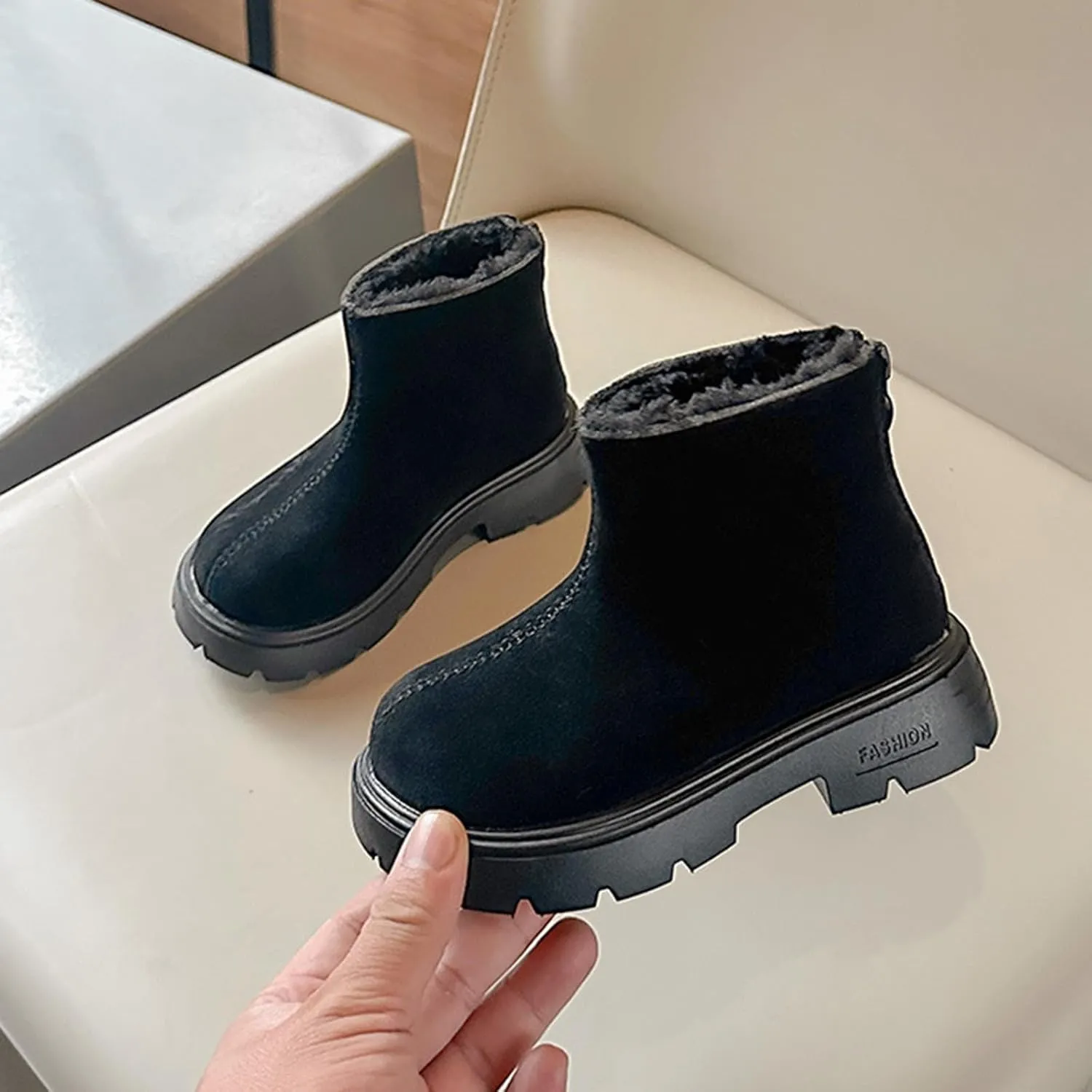 Low Heel Plush Mini Snow Boots for Toddler Kids, Girls Cozy Fleece Fr Lined Zip Up Classic Toddler Girl Shoes Size 6