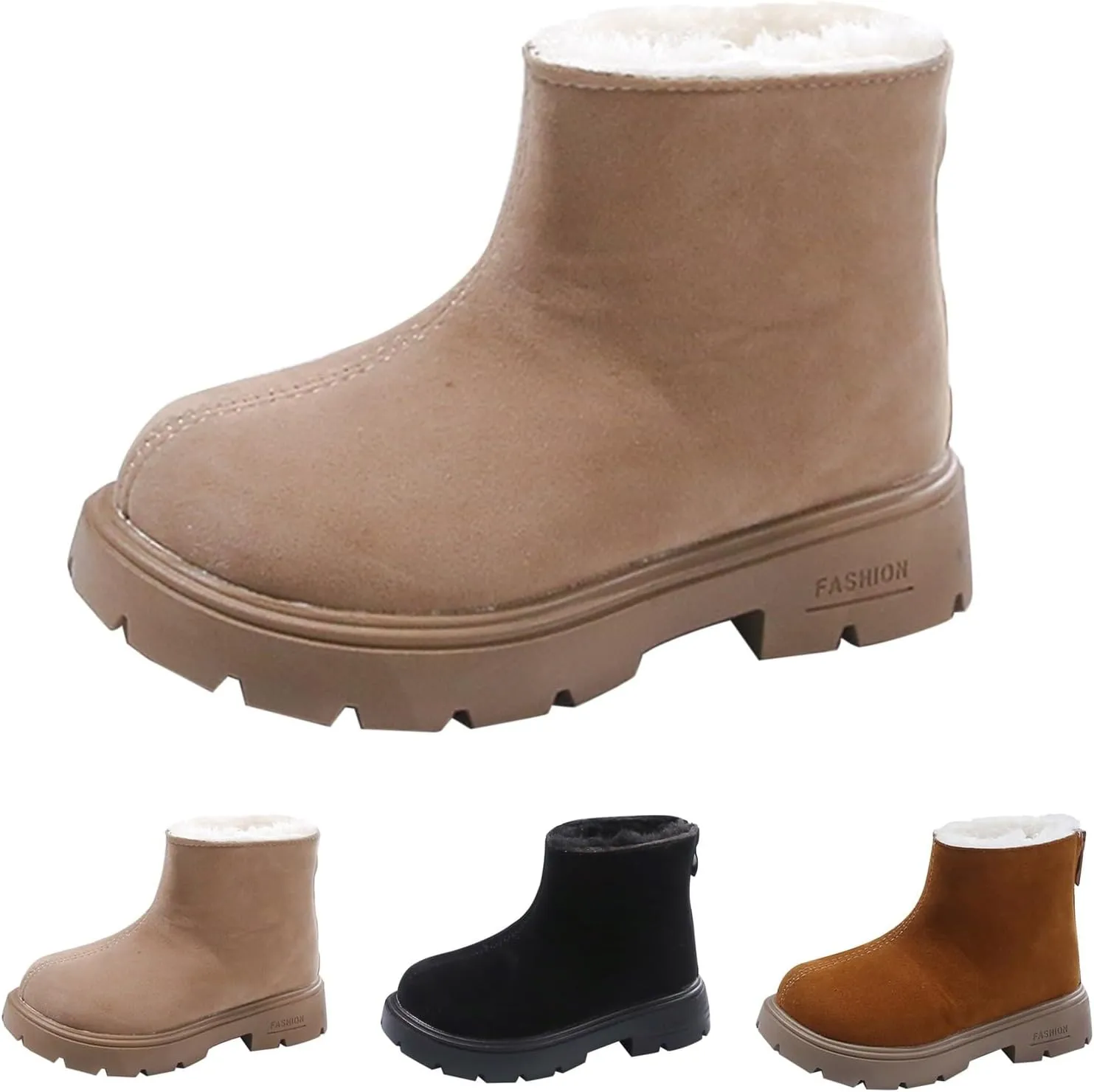 Low Heel Plush Mini Snow Boots for Toddler Kids, Girls Cozy Fleece Fr Lined Zip Up Classic Toddler Girl Shoes Size 6