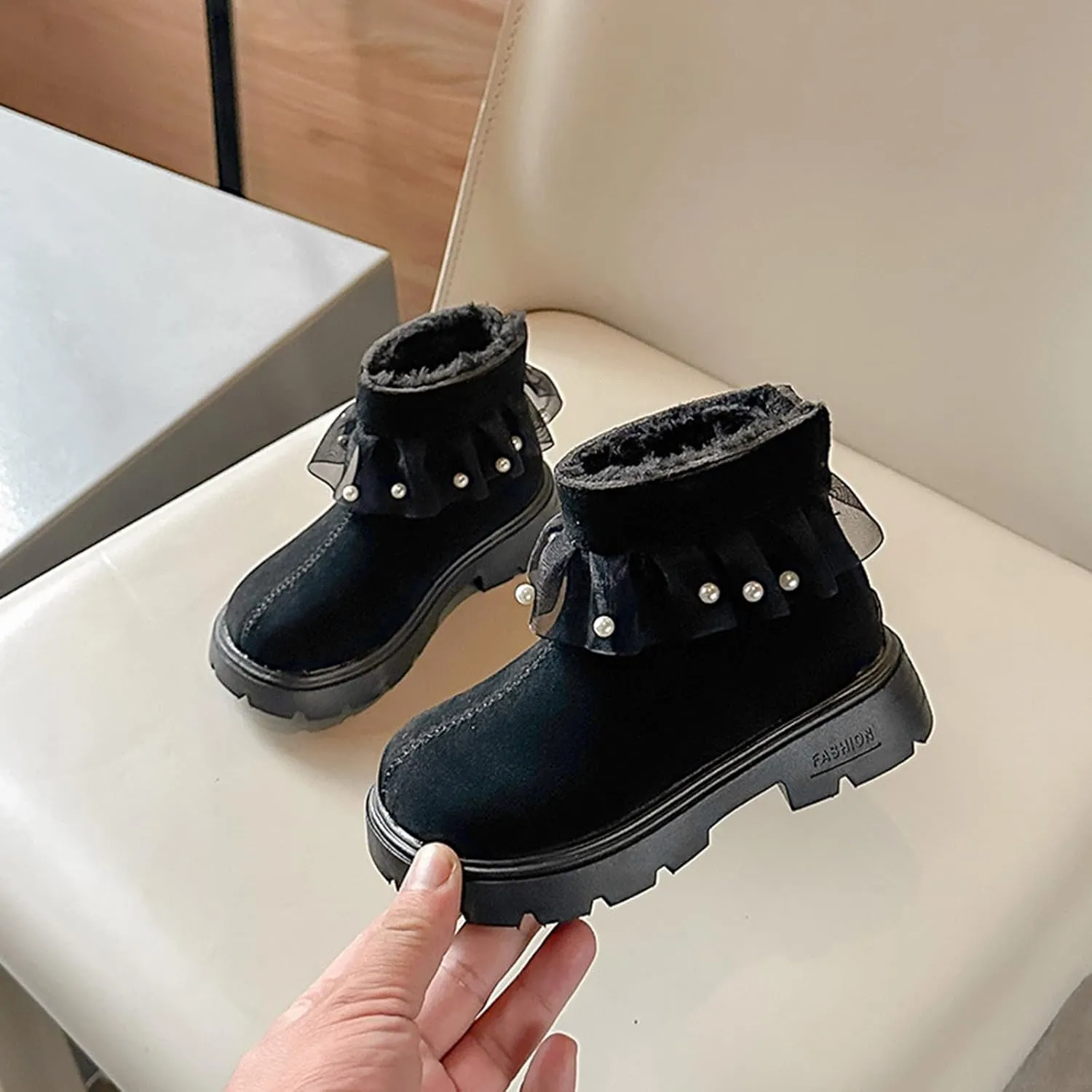Low Heel Plush Mini Snow Boots for Toddler Kids, Girls Cozy Fleece Fr Lined Zip Up Classic Toddler Girl Shoes Size 6