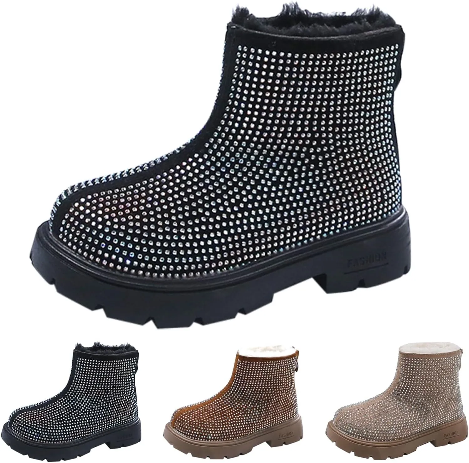 Low Heel Plush Mini Snow Boots for Toddler Kids, Girls Cozy Fleece Fr Lined Zip Up Classic Toddler Girl Shoes Size 6