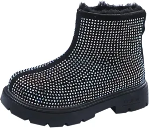 Low Heel Plush Mini Snow Boots for Toddler Kids, Girls Cozy Fleece Fr Lined Zip Up Classic Toddler Girl Shoes Size 6