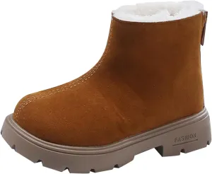 Low Heel Plush Mini Snow Boots for Toddler Kids, Girls Cozy Fleece Fr Lined Zip Up Classic Toddler Girl Shoes Size 6