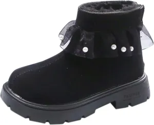 Low Heel Plush Mini Snow Boots for Toddler Kids, Girls Cozy Fleece Fr Lined Zip Up Classic Toddler Girl Shoes Size 6
