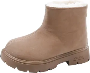 Low Heel Plush Mini Snow Boots for Toddler Kids, Girls Cozy Fleece Fr Lined Zip Up Classic Toddler Girl Shoes Size 6
