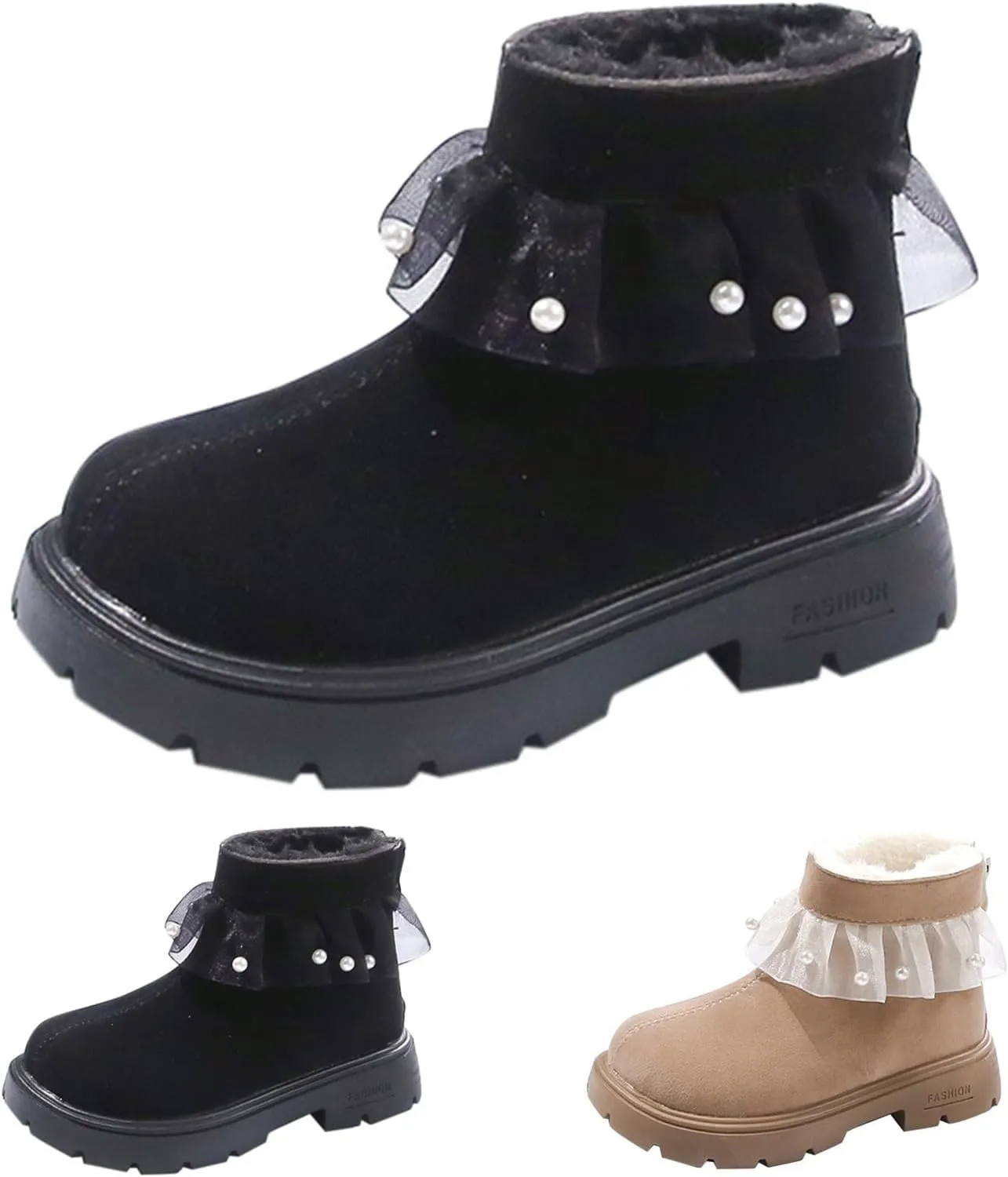 Low Heel Plush Mini Snow Boots for Toddler Kids, Girls Cozy Fleece Fr Lined Zip Up Classic Toddler Girl Shoes Size 6