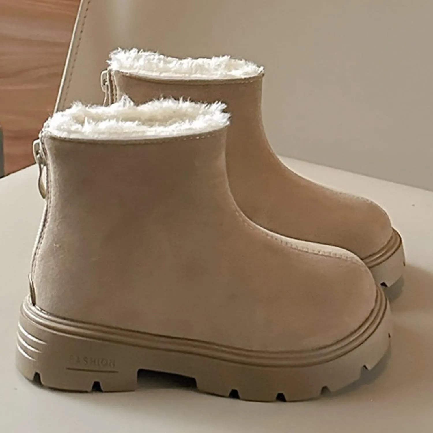 Low Heel Plush Mini Snow Boots for Toddler Kids, Girls Cozy Fleece Fr Lined Zip Up Classic Toddler Girl Shoes Size 6