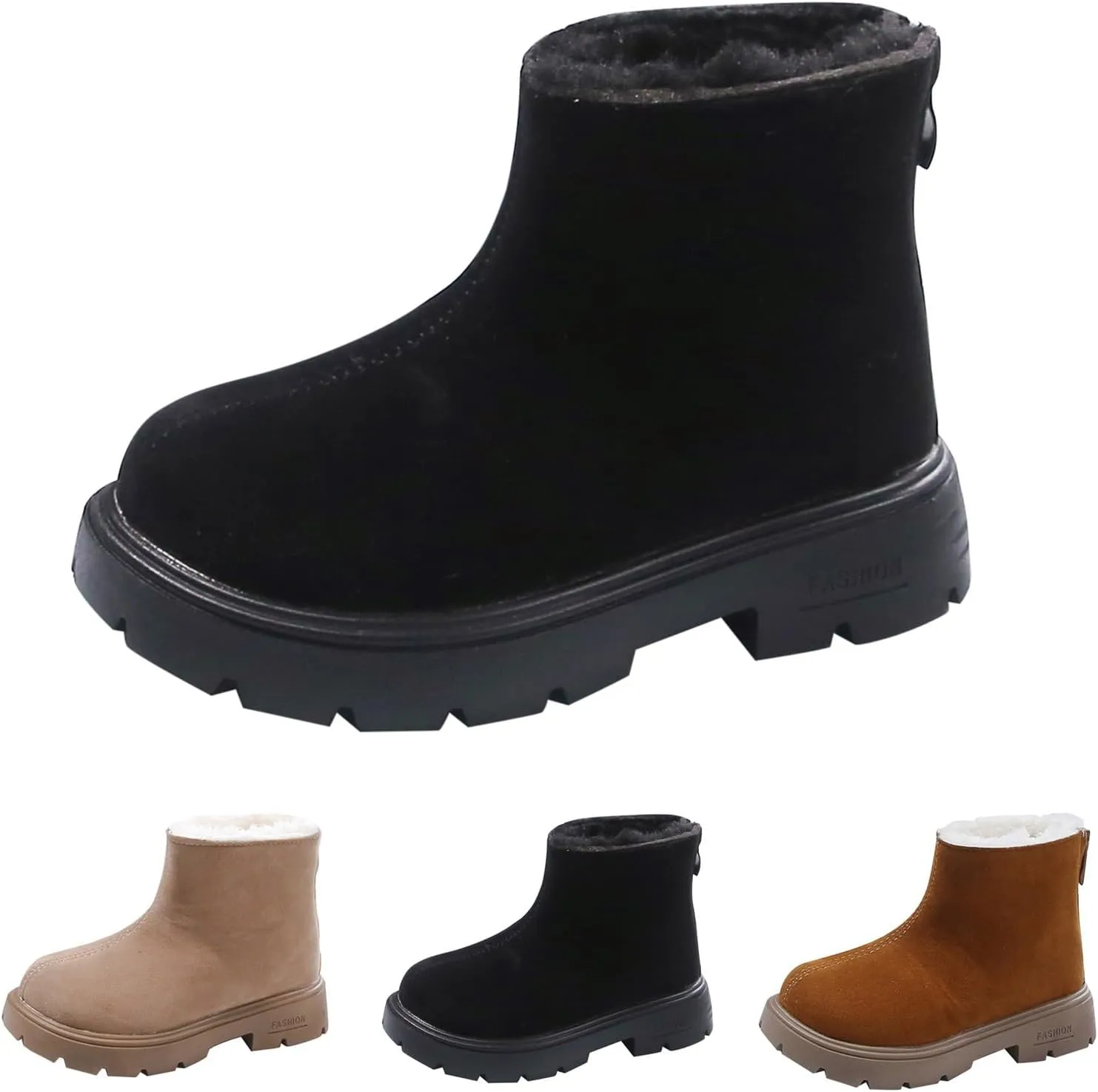 Low Heel Plush Mini Snow Boots for Toddler Kids, Girls Cozy Fleece Fr Lined Zip Up Classic Toddler Girl Shoes Size 6