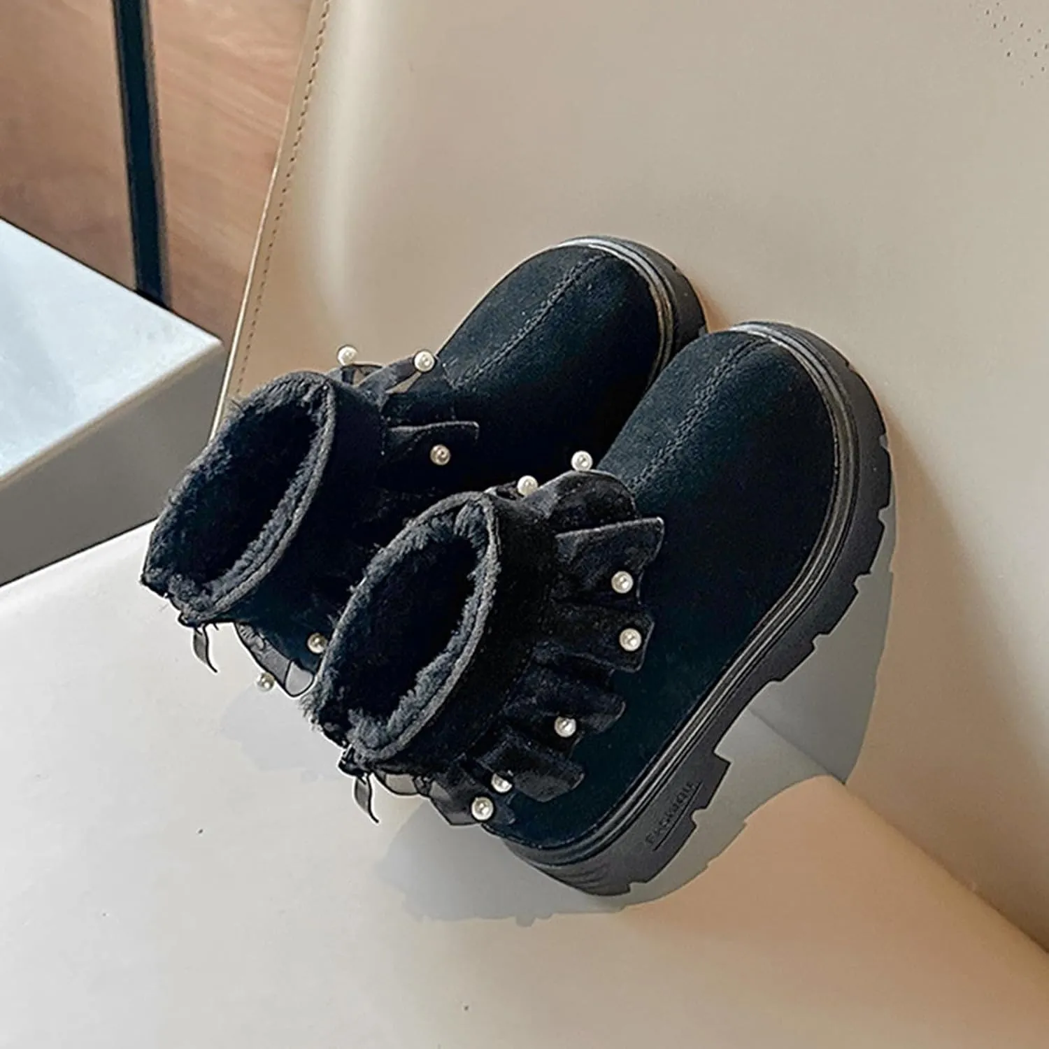 Low Heel Plush Mini Snow Boots for Toddler Kids, Girls Cozy Fleece Fr Lined Zip Up Classic Toddler Girl Shoes Size 6