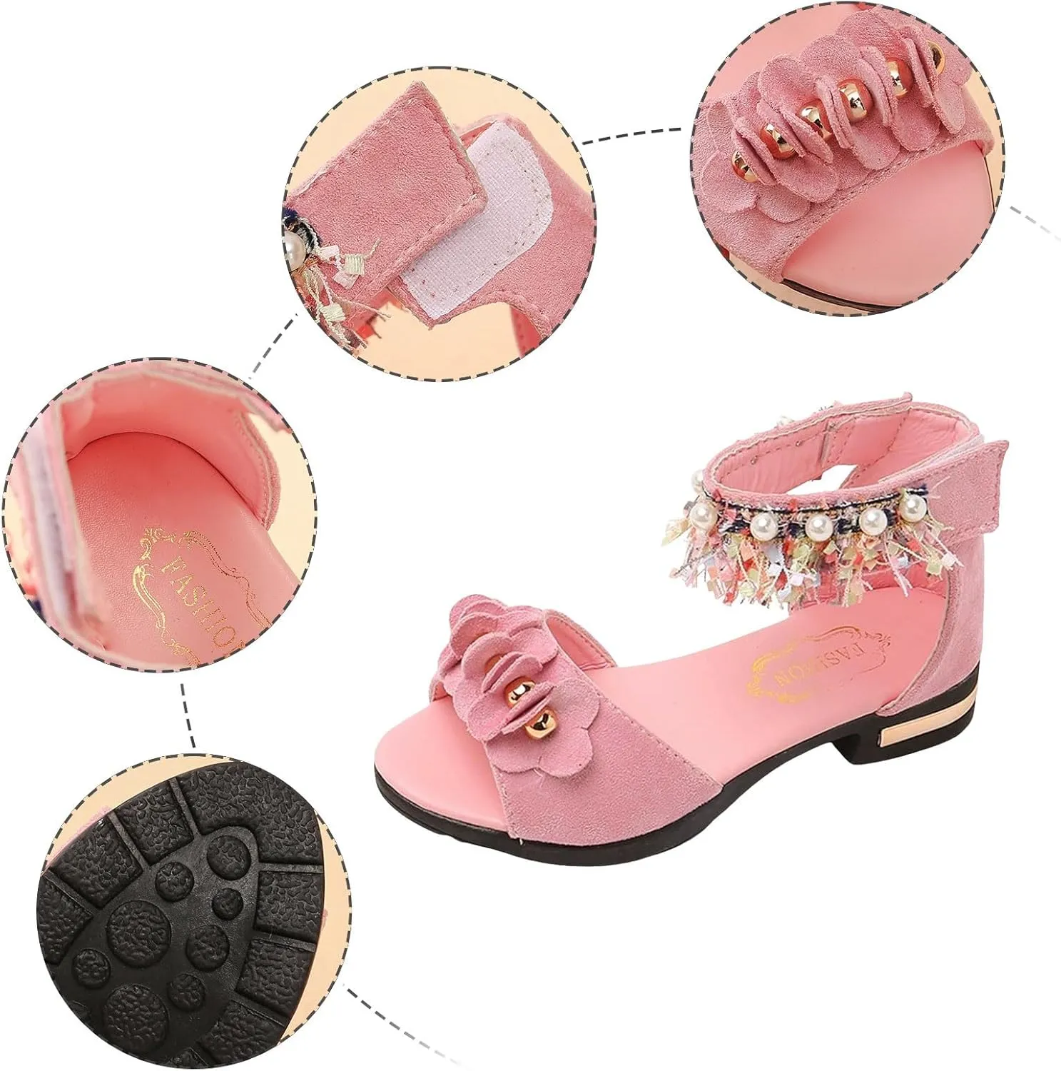 Low Heels Open Toe Princess Sandal Bohemian Sandals For Girls Children Shoes Thick High Heeled Sandals Fashionable Small High Heeled Flower Pearl
