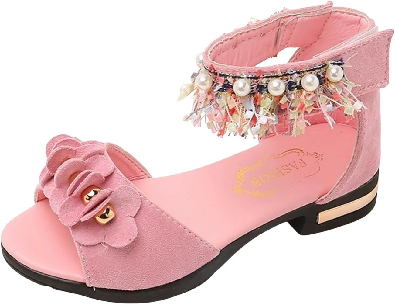Low Heels Open Toe Princess Sandal Bohemian Sandals For Girls Children Shoes Thick High Heeled Sandals Fashionable Small High Heeled Flower Pearl