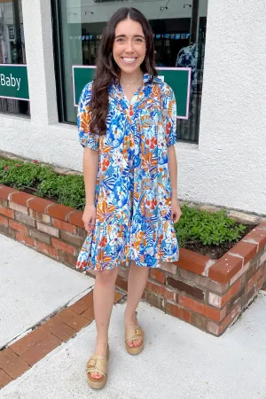 Lucky For You Floral Print Blue Dress