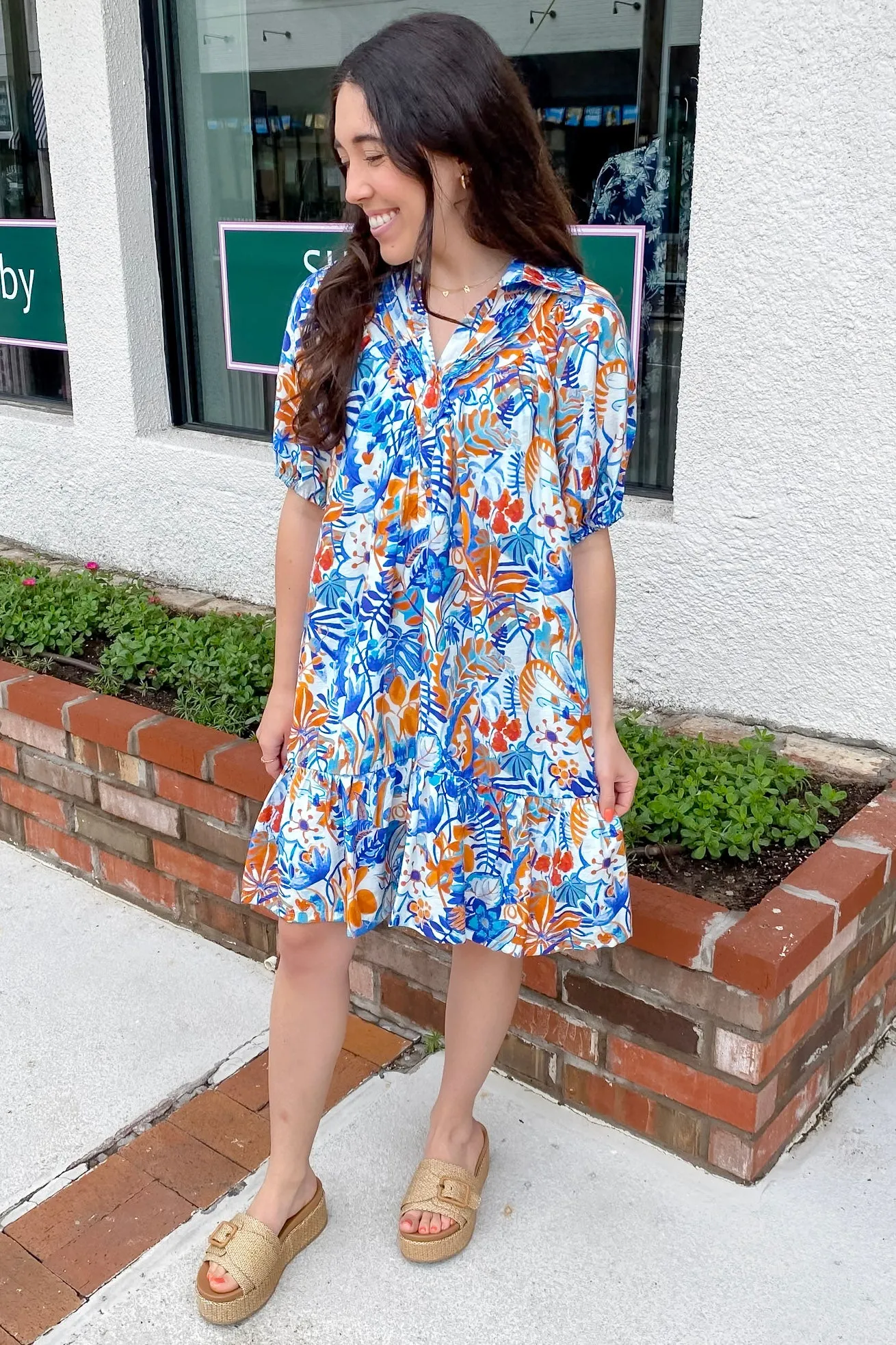 Lucky For You Floral Print Blue Dress