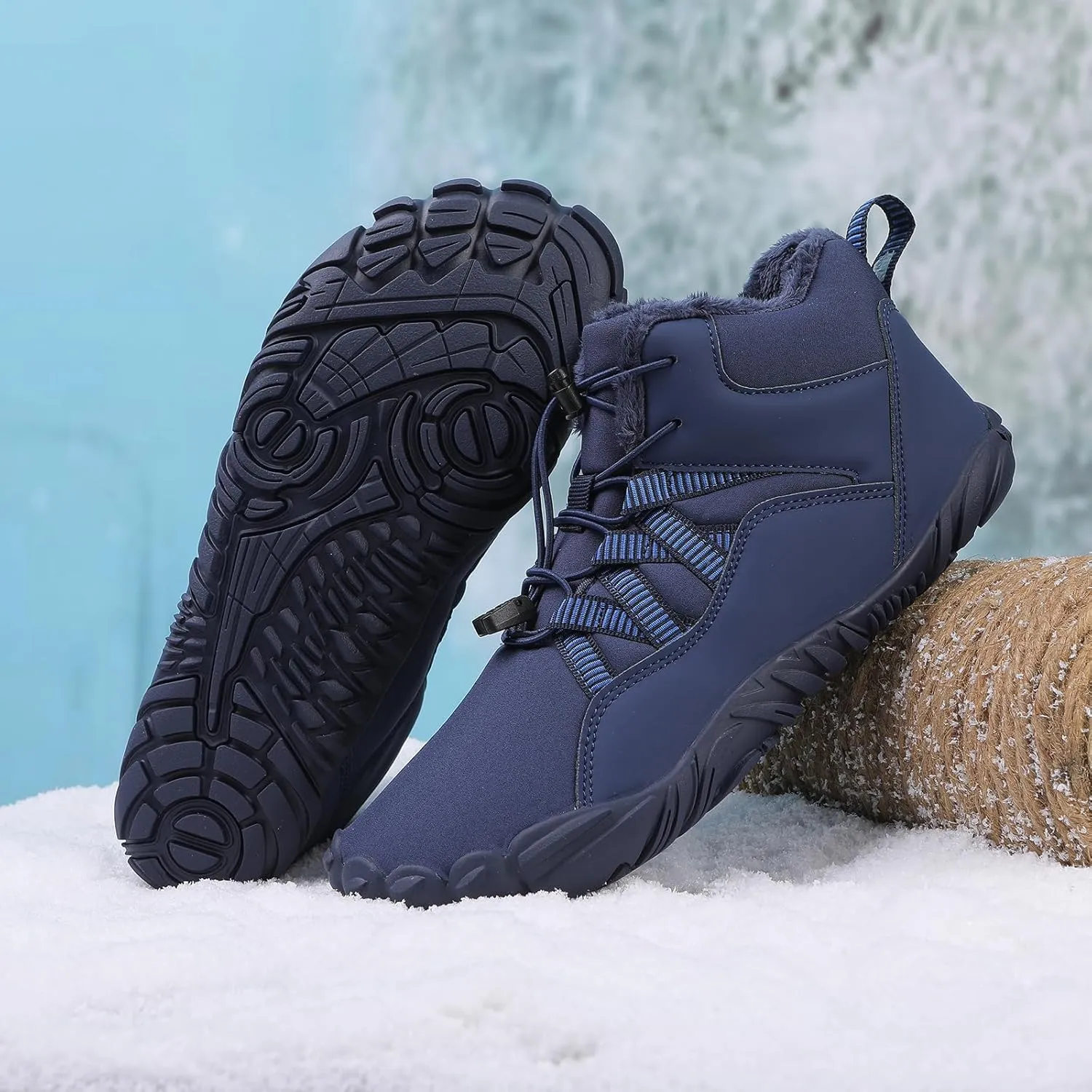 Men's & Women's Winter Barefoot Hiking Boots, Zero Drop, Waterproof, Wide Toe Box, Slip-On, Lightweight Fur Lining, Ankle Booties, Ideal for Hiking, Walking, Trail Running, Snow Adventures, Unisex