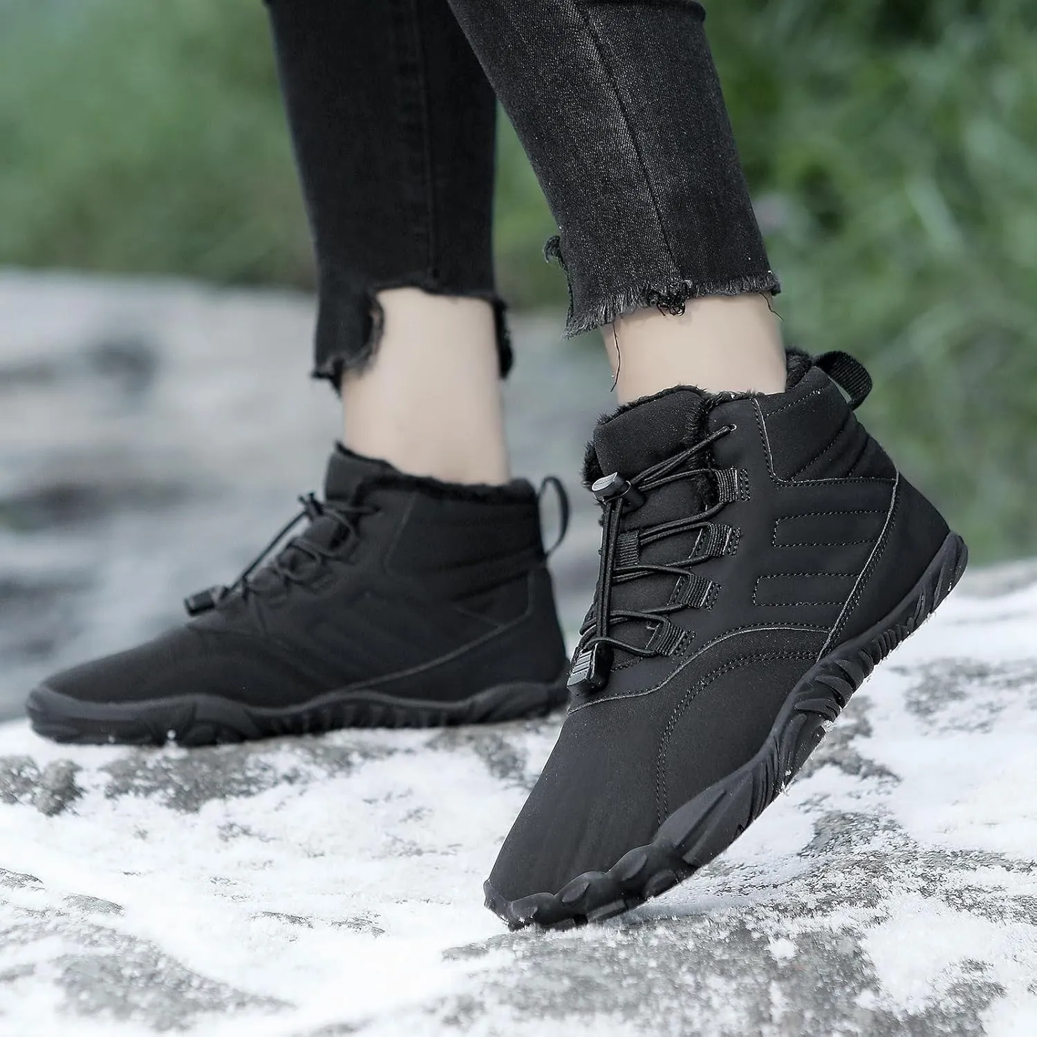 Men's & Women's Winter Barefoot Hiking Boots, Zero Drop, Waterproof, Wide Toe Box, Slip-On, Lightweight Fur Lining, Ankle Booties, Ideal for Hiking, Walking, Trail Running, Snow Adventures, Unisex