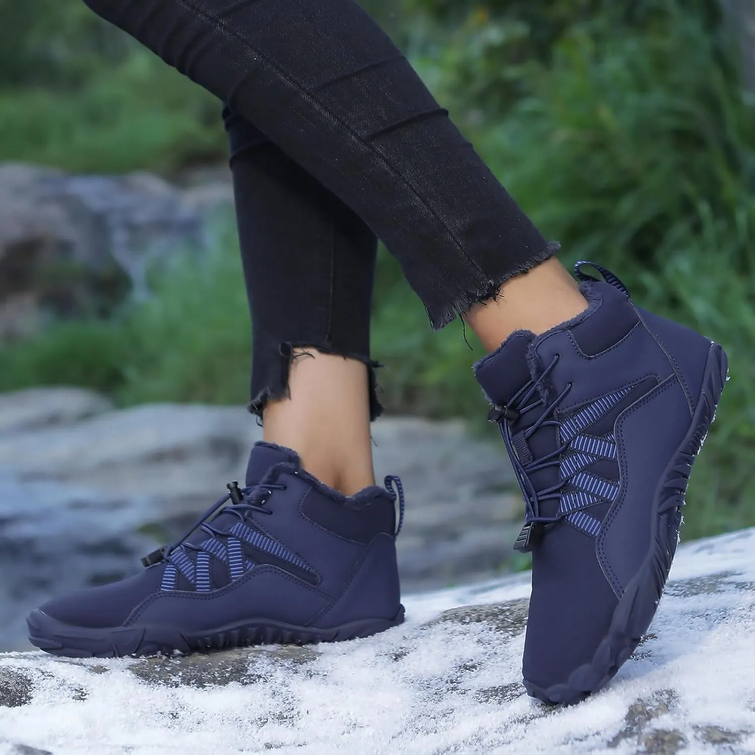 Men's & Women's Winter Barefoot Hiking Boots, Zero Drop, Waterproof, Wide Toe Box, Slip-On, Lightweight Fur Lining, Ankle Booties, Ideal for Hiking, Walking, Trail Running, Snow Adventures, Unisex