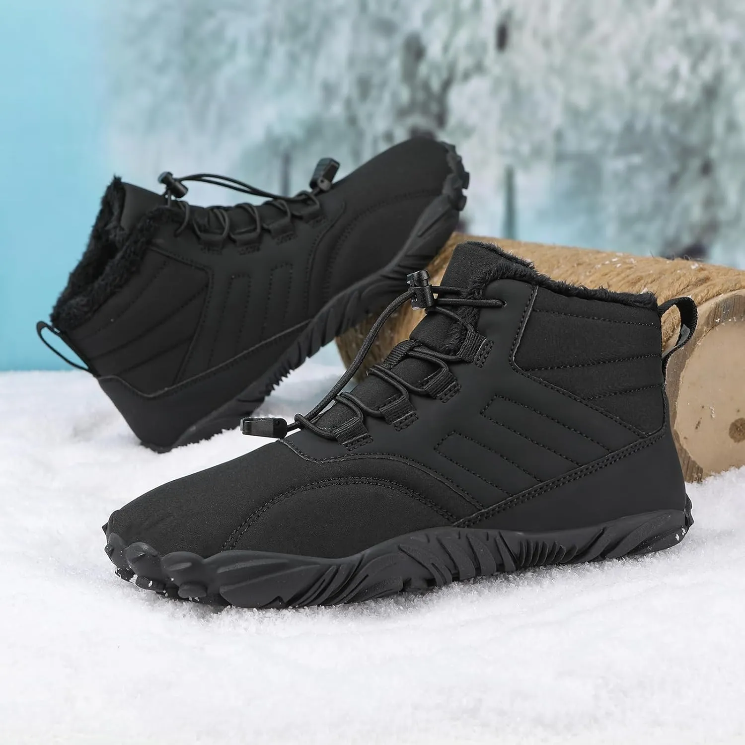 Men's & Women's Winter Barefoot Hiking Boots, Zero Drop, Waterproof, Wide Toe Box, Slip-On, Lightweight Fur Lining, Ankle Booties, Ideal for Hiking, Walking, Trail Running, Snow Adventures, Unisex