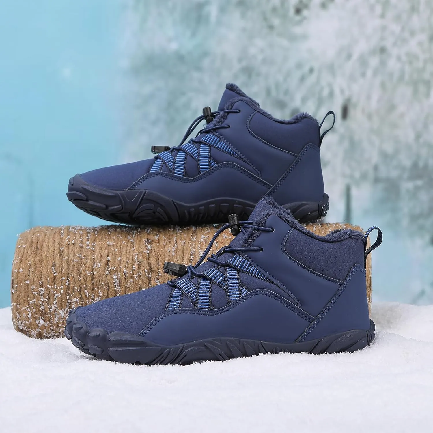 Men's & Women's Winter Barefoot Hiking Boots, Zero Drop, Waterproof, Wide Toe Box, Slip-On, Lightweight Fur Lining, Ankle Booties, Ideal for Hiking, Walking, Trail Running, Snow Adventures, Unisex