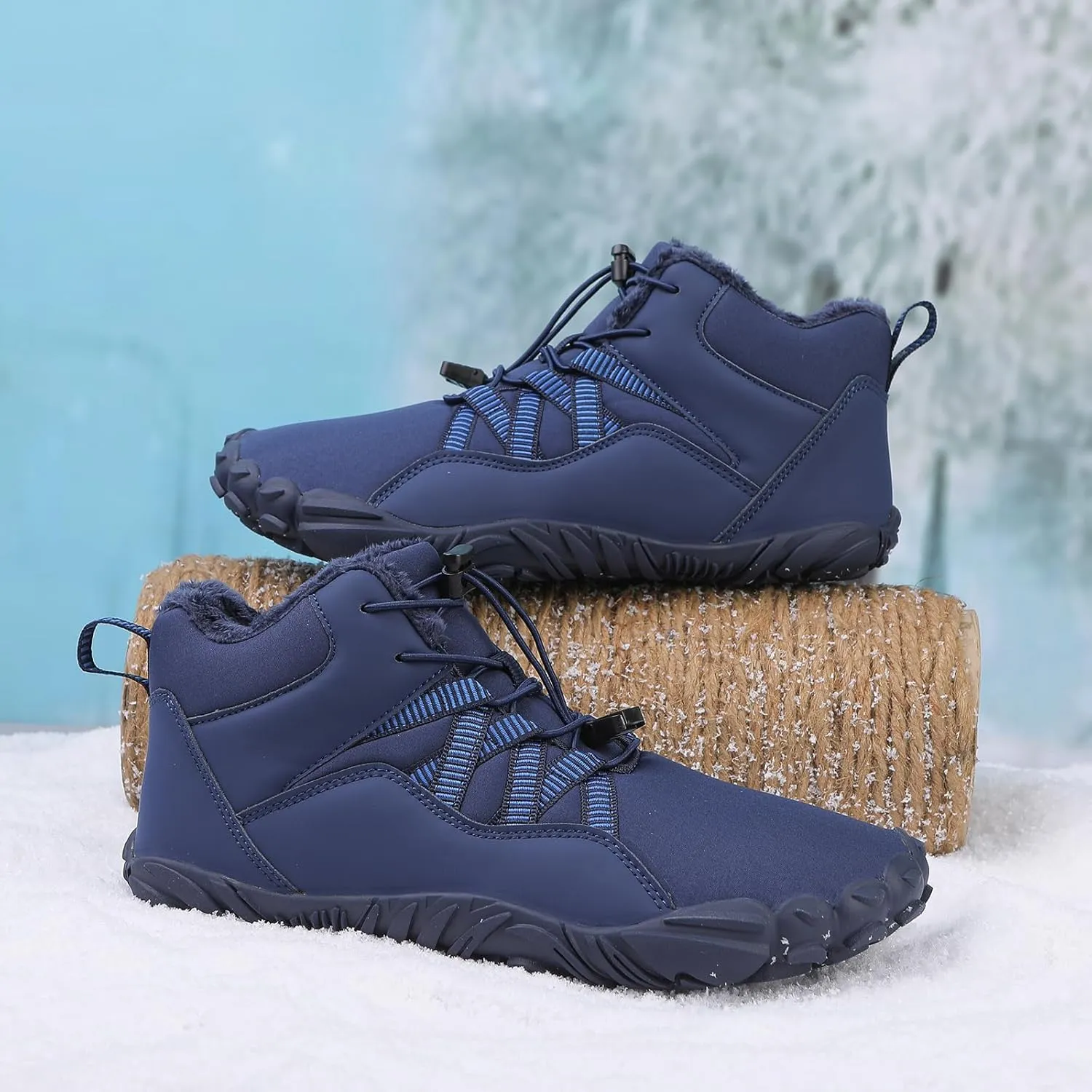 Men's & Women's Winter Barefoot Hiking Boots, Zero Drop, Waterproof, Wide Toe Box, Slip-On, Lightweight Fur Lining, Ankle Booties, Ideal for Hiking, Walking, Trail Running, Snow Adventures, Unisex