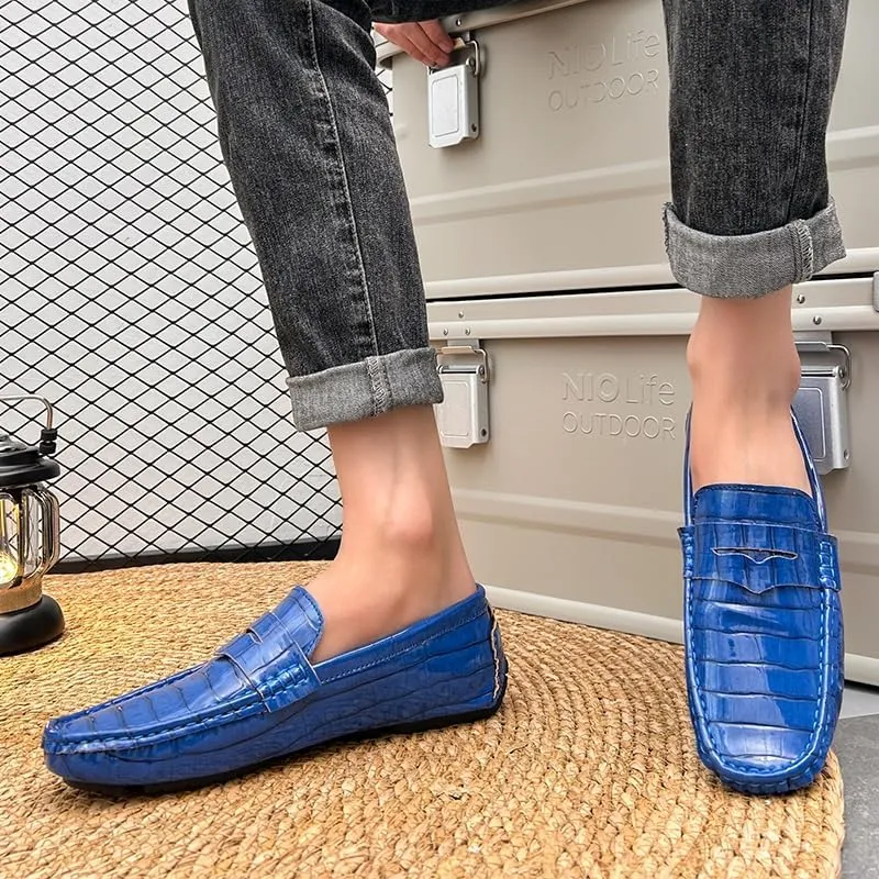 Men's Loafers Round Toe Plaid Vegan Leather Penny Driving Loafers Lightweight Flat Heel Resistant Party Casual Slip On