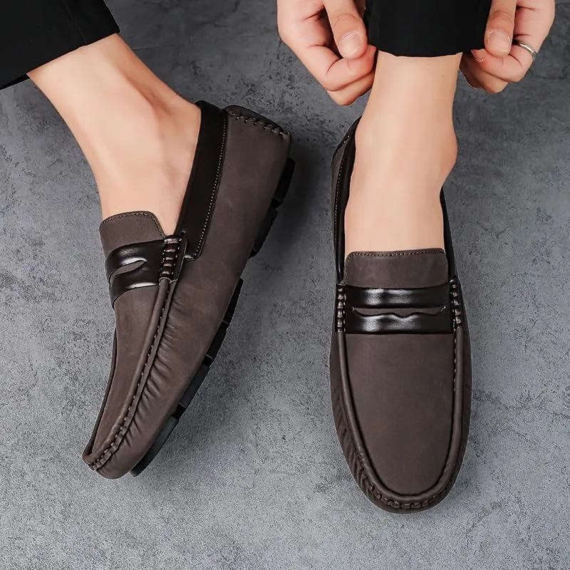 Mens Loafers Round Toe Vegan Leather Penny Driving Loafers Flat Heel Lightweight Anti-Slip Casual Slip-ons