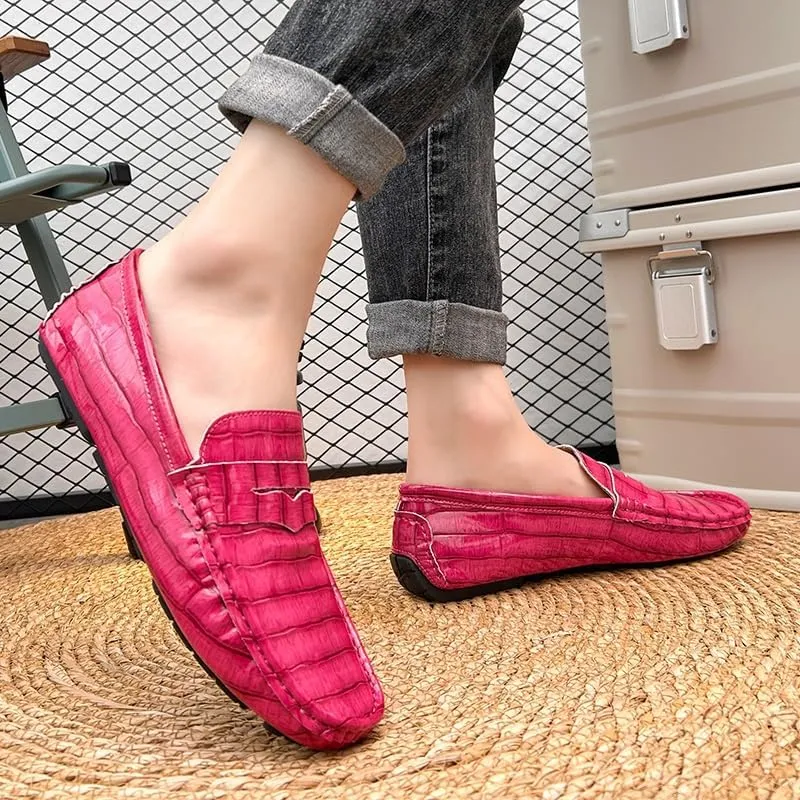 Men's Loafers Shoes Round Toe Vegan Leather Plaid Penny Loafers Slip Resistant Lightweight Flat Heel Casual Slip-ons