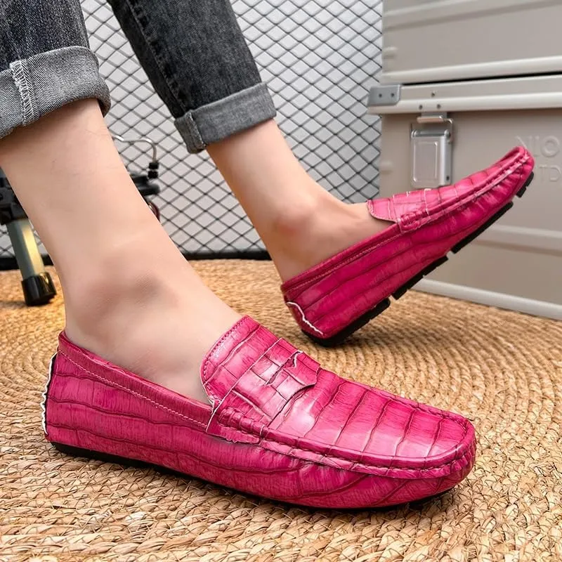 Men's Loafers Shoes Round Toe Vegan Leather Plaid Penny Loafers Slip Resistant Lightweight Flat Heel Casual Slip-ons